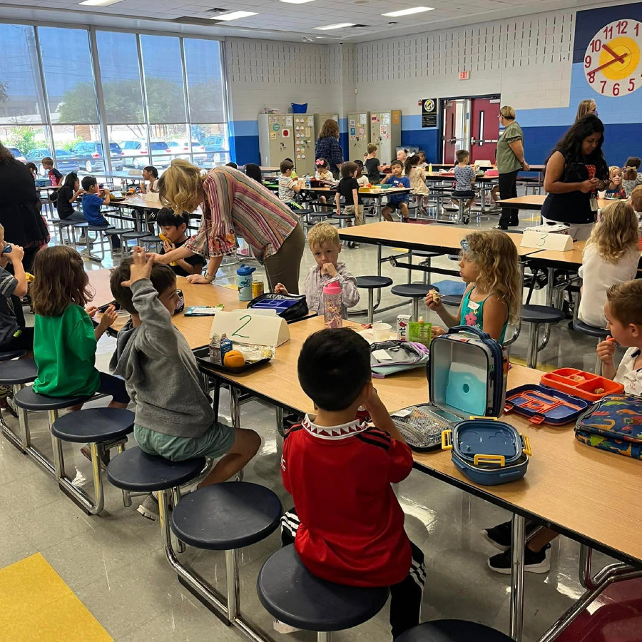 Students eating in cafeteria 